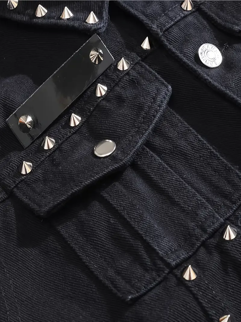 Men's Trendy Denim Vest with Rivet Accents - Casual Motorcycle Style, Cotton Blend, Non-Stretch Fabric, Sleeveless