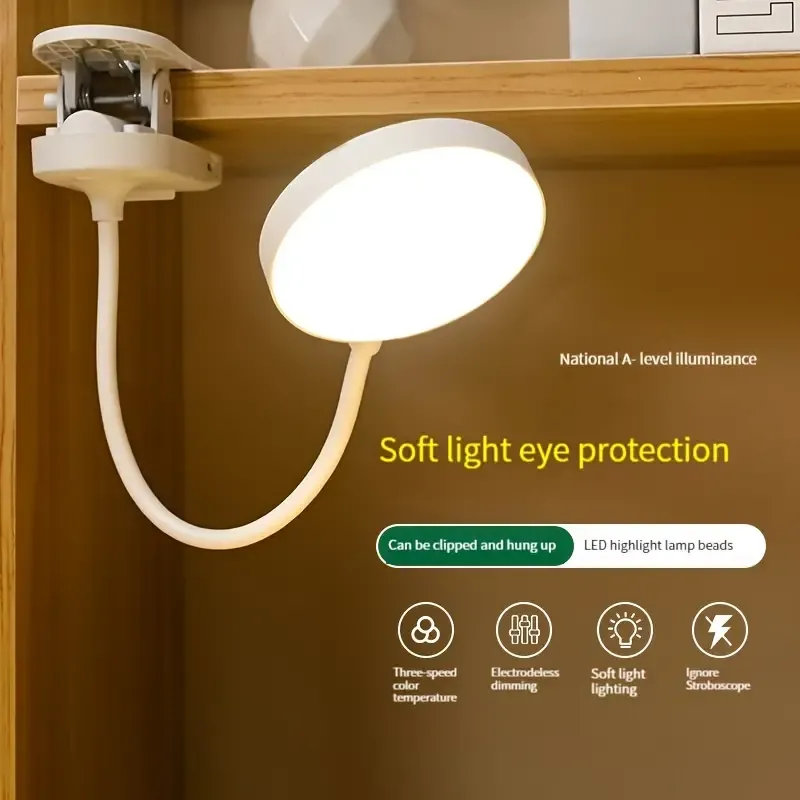 Rechargeable LED Desk Lamp with Clip-On Design - Adjustable Brightness, Touch Control, Eye & Vision Protection for Reading and Study