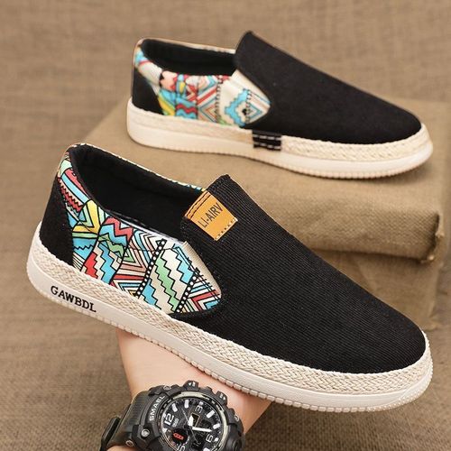 Men's canvas shoes with layered soles, fisherman's slip-on