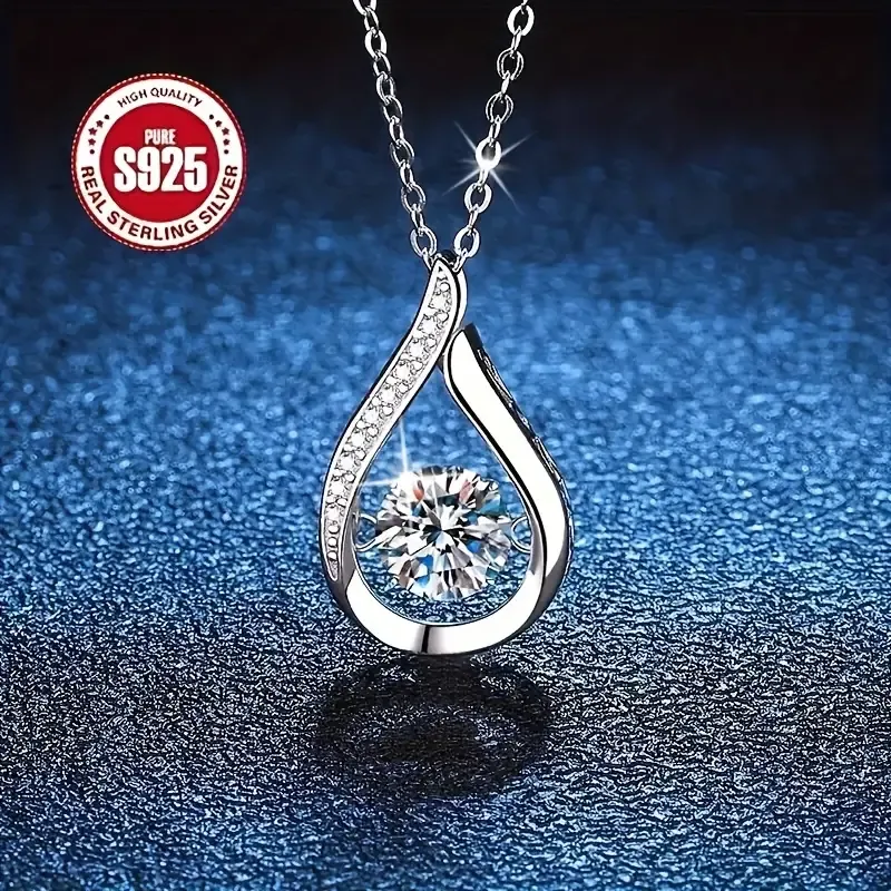 Elegant S925 Sterling Silvery Water Drop Pendant Necklace with Cubic Zirconia - Luxurious, Versatile Design for Parties & Anniversary Gifts