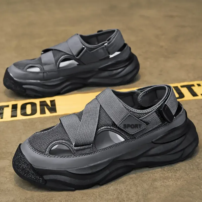 Men's Breathable Sport Sandals & Slides - Preppy Casual Fashion Solid & Stripe Patterns, Versatile for Spring & Fall, Easy Slip-On with Adjustable Closure, Lightweight Cap Toe Sandals with PU & Fabric Upper, Comfortable Rubber Sole for Daily & Hiking Activities