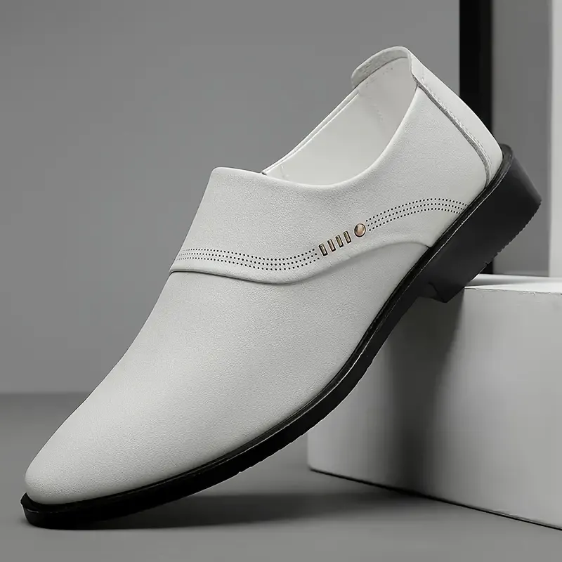 Men's Solid Colour Slip On Elegant Dress Shoes, Comfy Non Slip Rubber Sole Durable Shoes For Men's Outdoor Activities