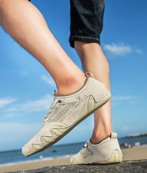 New style stitched genuine leather mesh men's shoes