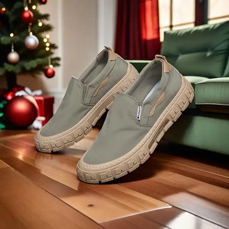 Men's Slip-On Canvas Loafers - Fashion Minimalist Outdoor Shoes for Walking, Training, and Casual Wear - Lightweight, Non-Slip, Abrasion-Resistant PVC Sole with Comfortable Fabric Inner - Solid Color Spring Fall Footwear