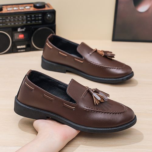 Men's black leather shoes, British style, summer breathable pointed toe, versatile men's leather shoes.