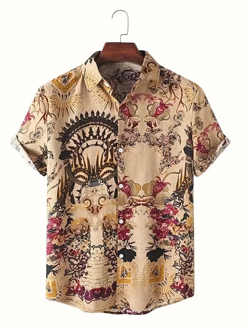 Vintage Floral Print Short Sleeve Lapel Shirt