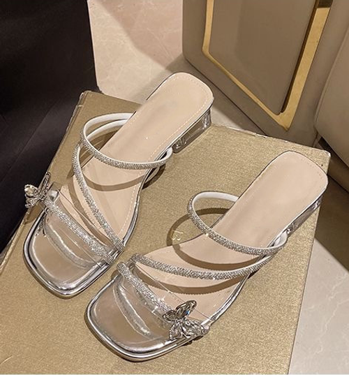 French bow-knot chunky heel sandals