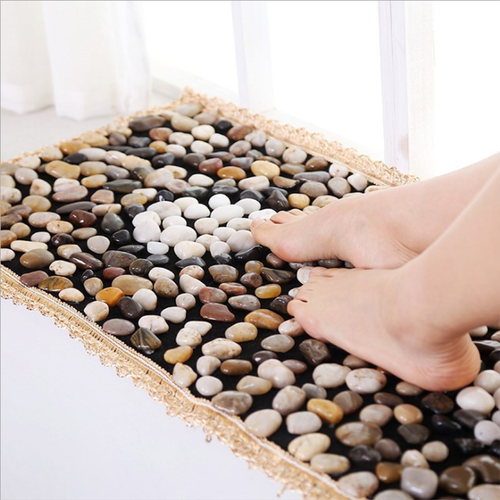 Stress-Relief Natural Pebble Foot Massage Mat with Roller - Home Use Acupressure Blanket