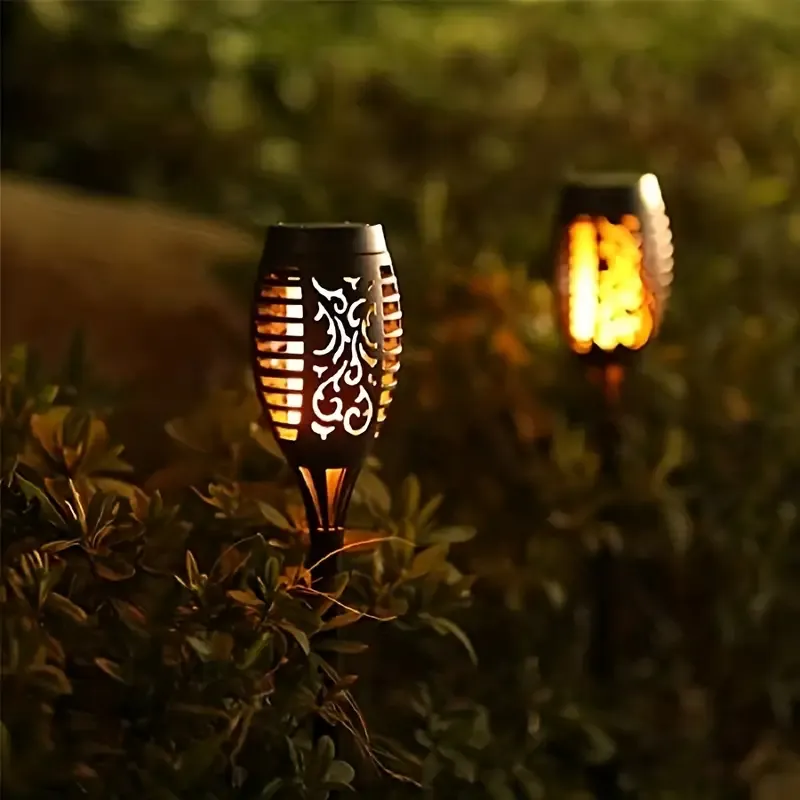 Solar Powered Garden Torch Lights, 6-Pack LED Path Lighting with Installation Hardware, Semi-Flush Mount, Portable Detachable Fixture, Plastic Lamp Shade, Landscape Lighting & Torches, for Patio, Garden, Walkway - Up to 200 Lumens, with Solar Batteries