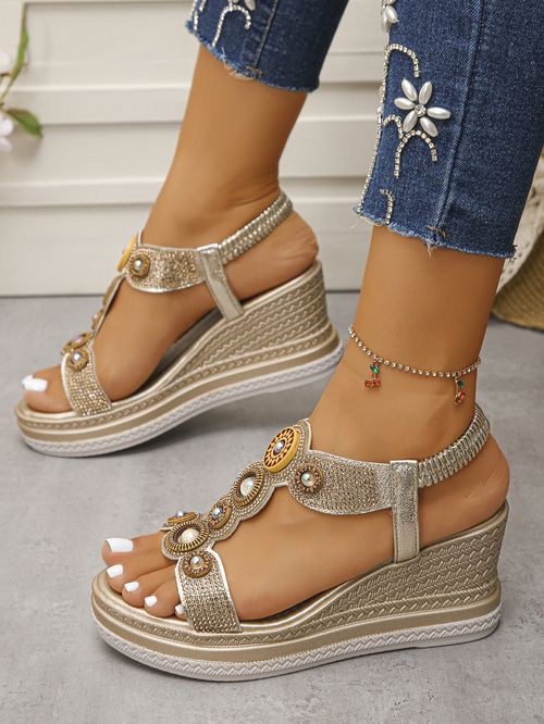 Large size European and American thick-soled sandals retro ethnic Feng Shui diamond fashion beach sandals for women