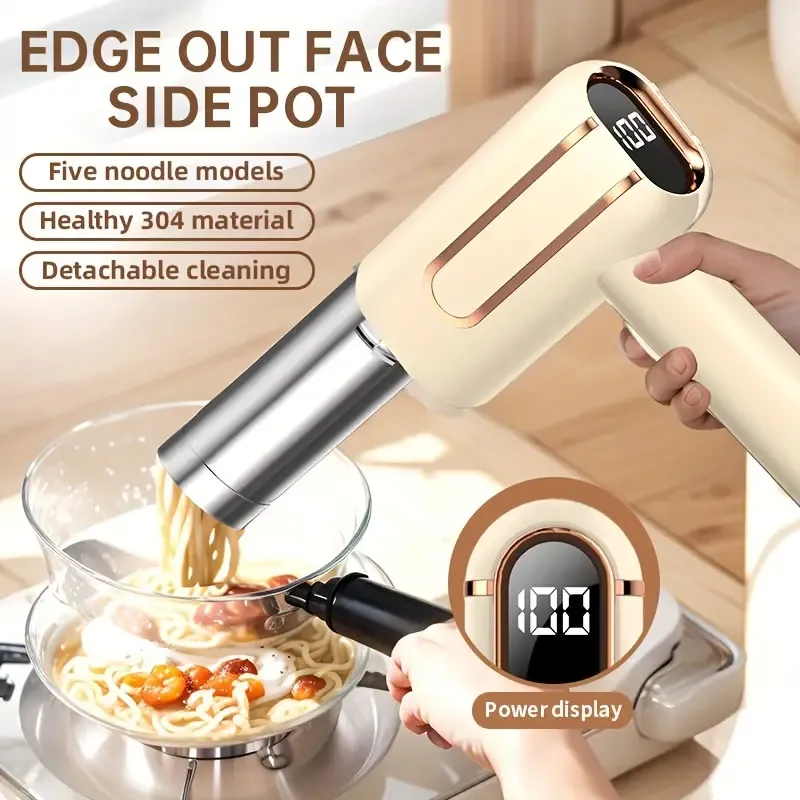 1pc Portable Electric Pasta Maker, Handheld Wireless Automatic Noodle Machine with 5 Interchangeable Molds, USB Rechargeable, Multipurpose Kitchen Tool for Home Use, ABS Material, Automatic Operation, <1L Capacity, Lithium Battery