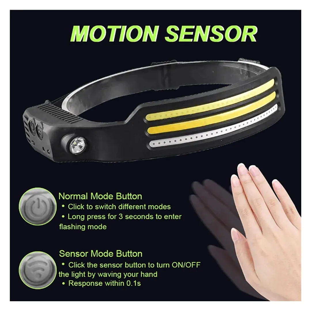Silicone wave sensor COB headlight outdoor cycling night running light