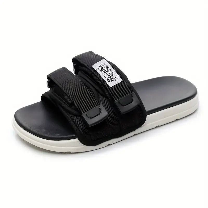 Solid Color Casual Sandals, Slip On Lightweight Soft Sole Walking Slides, Buckle Belts Beach Slides