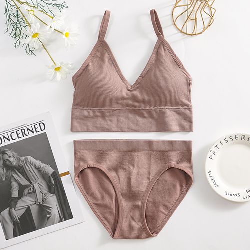 Comfortable Solid Ribbed Lingerie Sets