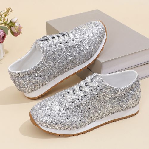 New European and American sequined lace-up shoes