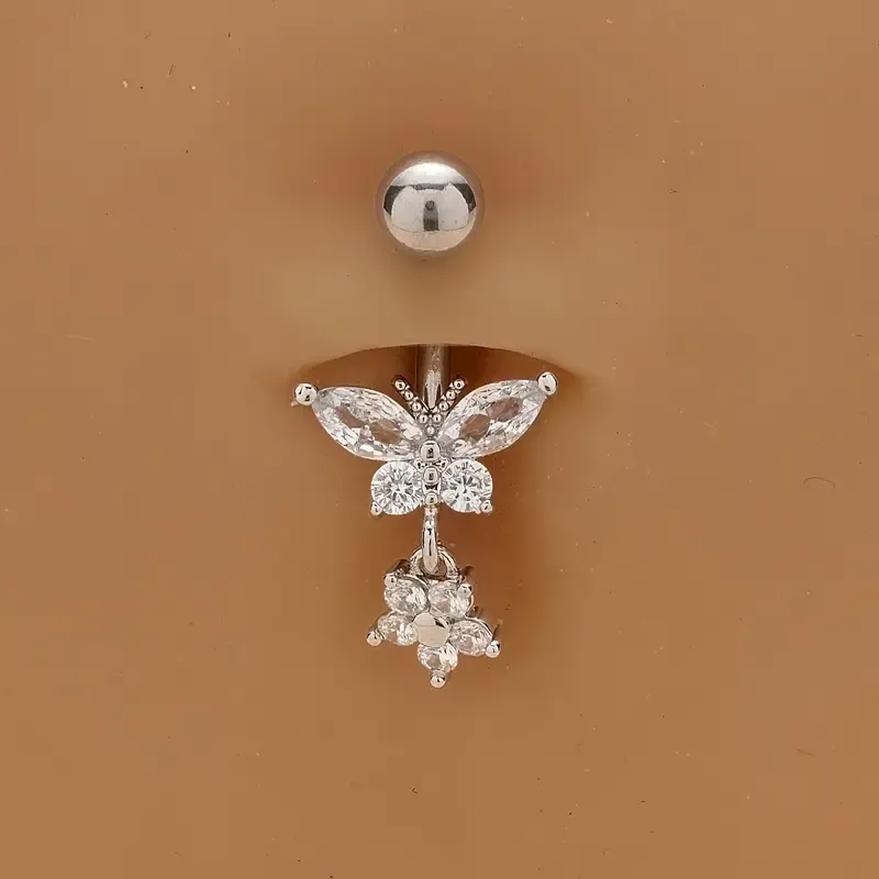 White CZ Flower Butterfly Belly Button