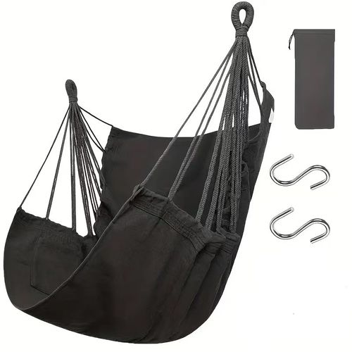 1pc, Bohemian Hammock Chair With 2 Thick Cushions, Sturdy 226.8 KG Capacity Striped Swing Seat, Includes Straps With 5 Loops, 2 S-Hooks & Canvas Storage Bag For Indoor Outdoor Use