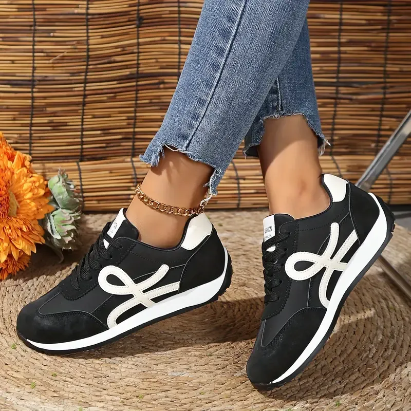 Women's Fashion Sneakers - Lightweight, All-Season Sneakers with Stable Support, Geometric Design, Faux Leather Upper & Breathable Fabric Lining