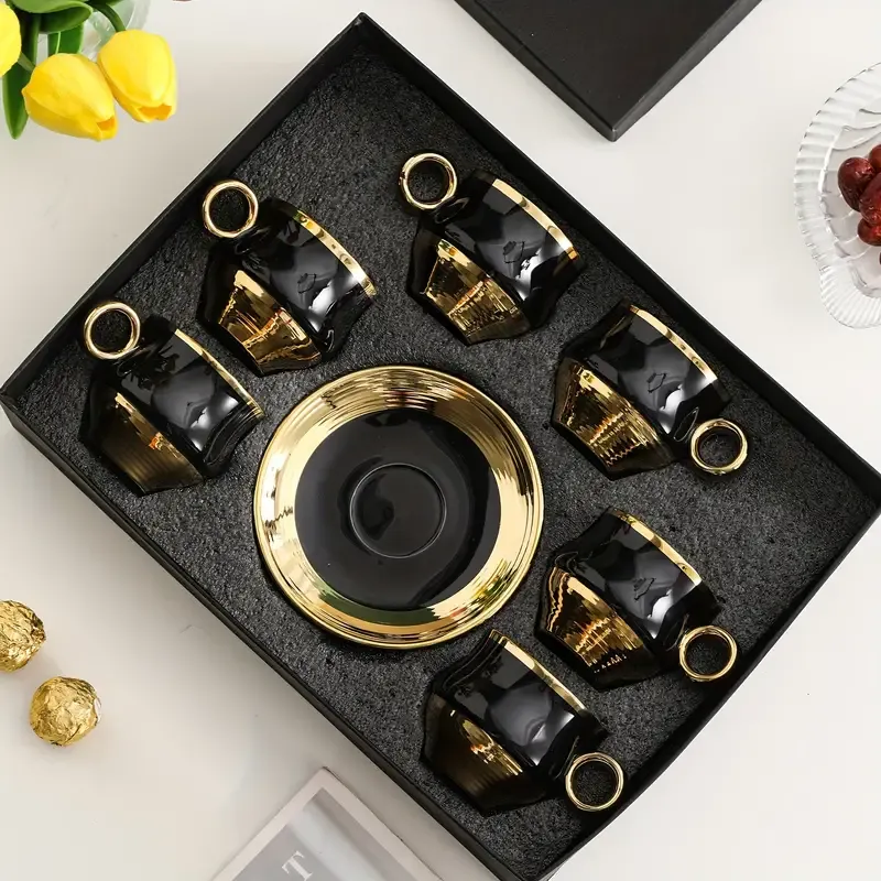 Black Ceramic Coffee Cup and Saucer Set