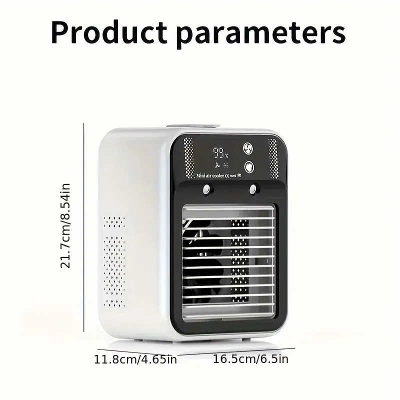 2025 New Smart Water-Cooled Fan with Ice Cooling, Portable Desktop Spray Humidifier, Rechargeable Or USB Powered, 2-Speed Adjustment, Battery Capacity: 3000Mah, Square Shape, 36V Or Below, No Energy Efficiency Rating,