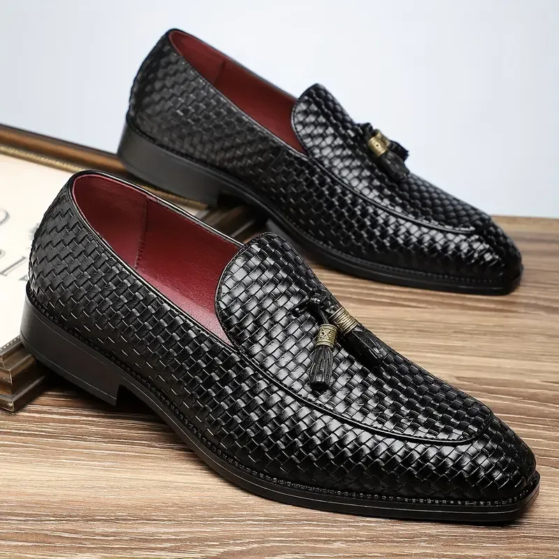 Festive Red Loafer Dress Shoes - PU Leather