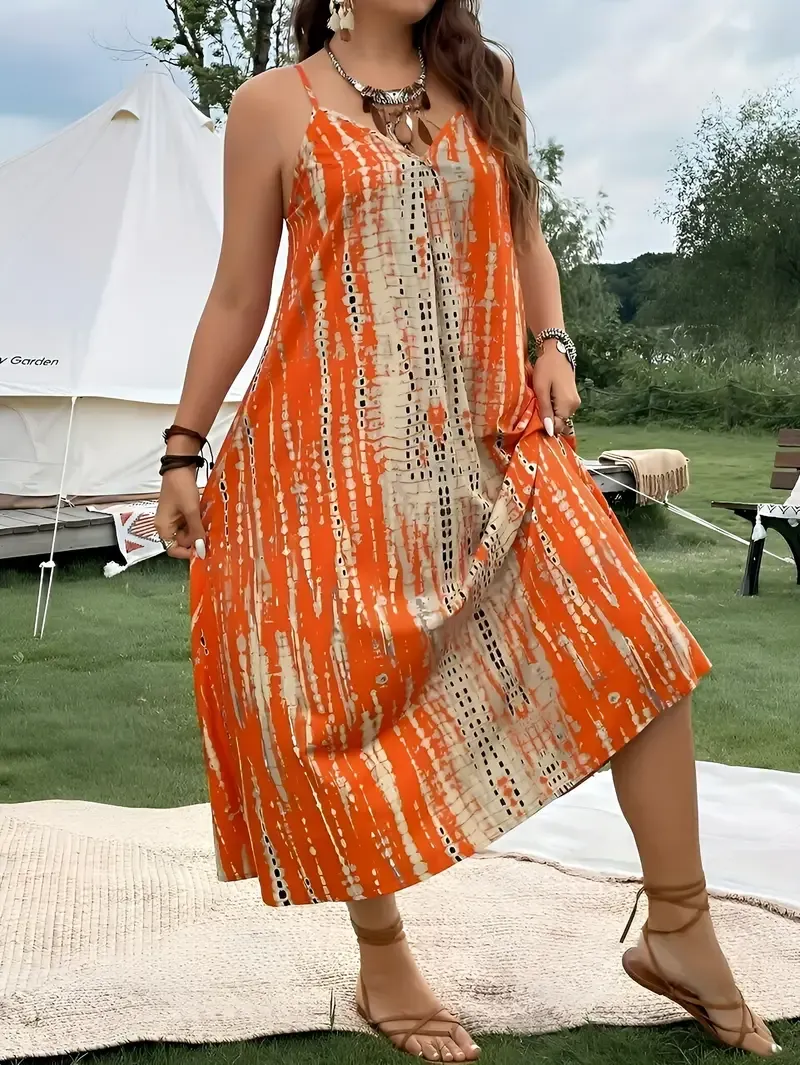 Vibrant Plus Size Colorblock Print Cami Dress