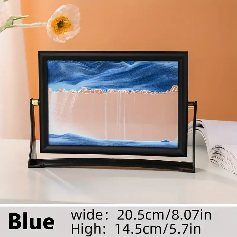 Dynamic Sand Art Picture Frame, Rotating Square Plastic Flowing Sand Painting, Glass Craft Home Decor Stress Relief Desk Art Display