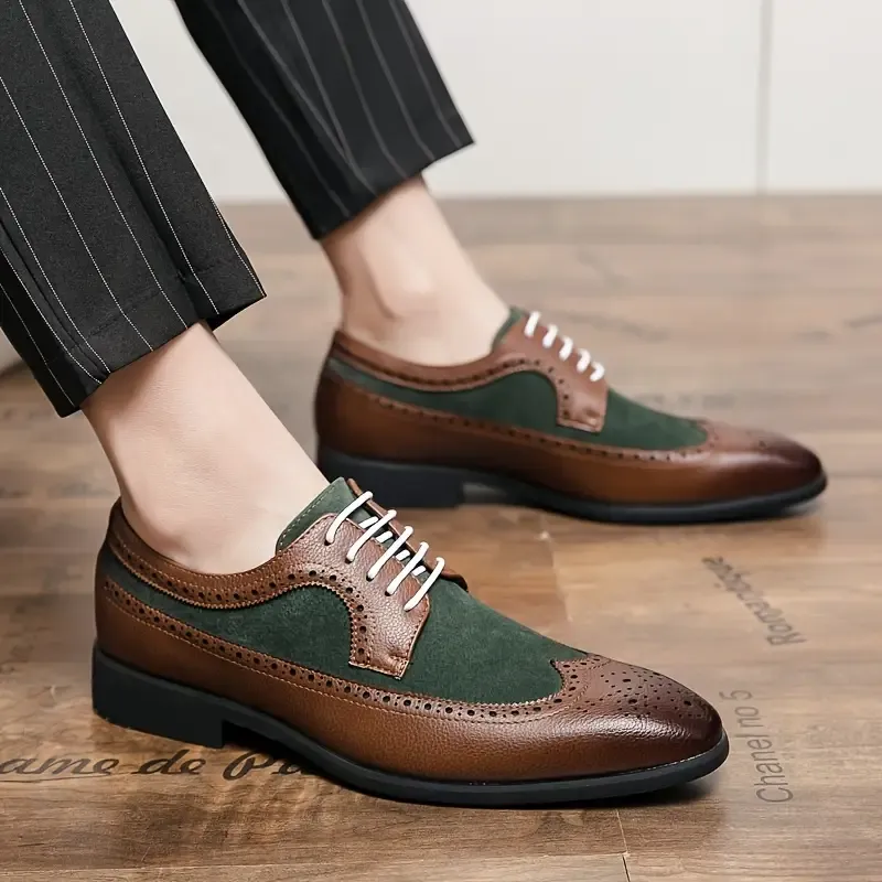 Men's Versatile Business Casual Dress Shoes - Sleek Lace-Up Faux with Non-Slip Sole