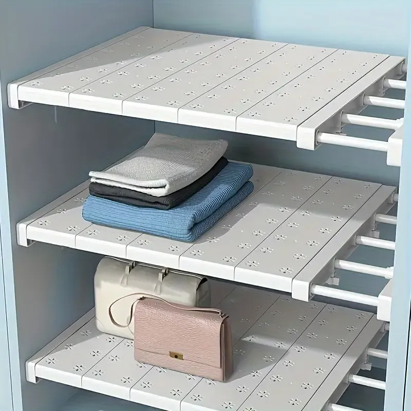 3pcs Combination Set, 1 Multifunctional Adjustable Storage Partition Without Drilling, 24cm 9.45inch Wide, 2 Layer Supports Free, Expandable Range 48-80cm 18.89-31.49inch, Thickened Steel Pipe - Perfectly Suitable for Wardrobe, Kitchen and Bathroom