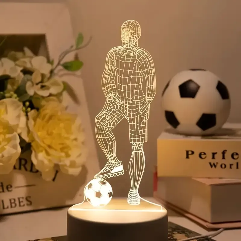 Soccer Player 3D Illusion LED Night Light, USB Powered Household Decorative Lamp with Electronic Components, Perfect Gift for Sports Fans and Friends - No Battery Required