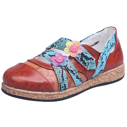 Ethnic style flower women's shoes color matching