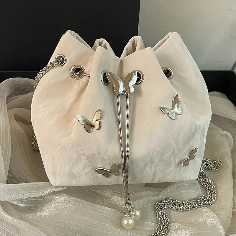 Niche design pleated pull out butterfly shoulder crossbody bag