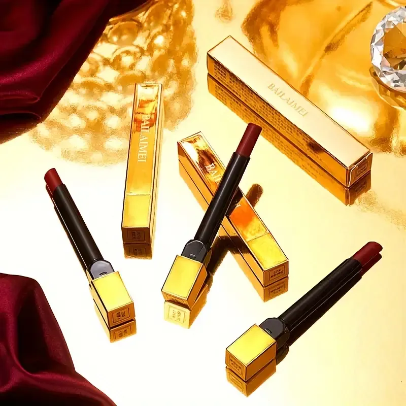 6pcs Berry Shade Lipstick Set - Matte Finish, Long-Lasting Waterproof Formula, Perfect Valentine's Gift in Elegant Golden Box