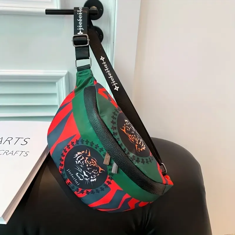 Fashion Casual Color Block Tiger Pattern Waist Bag Chest Bag Travel Sports Waist Bag