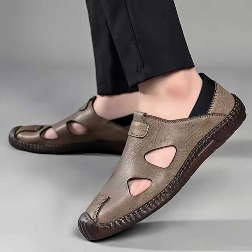 Summer new men's high-quality leather breathable and durable sandals hollow casual shoes
