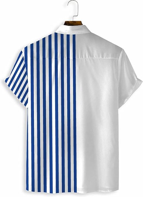 Anime Rose Print Men's Fashion Striped Short Sleeve Button Down Shirt, Summer Holiday, Creative Gift