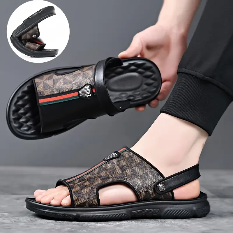 Men's Vintage Open Toe Breathable Sandals, Comfy Non Slip Durable Casual Beach Water Shoes For Men's Outdoor Activities