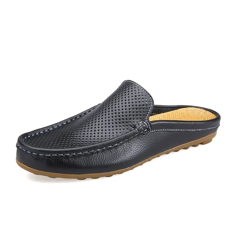 Leather summer breathable fashionable trendy shoes with a head cover, casual shoes
