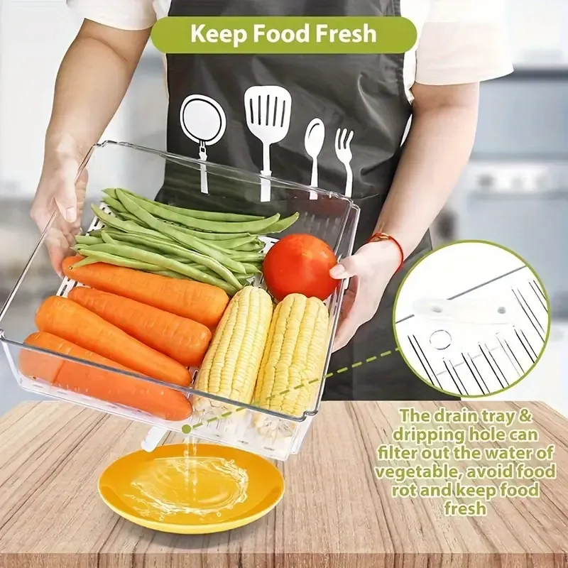 Collapsible refrigerator organizer with lid High transparent food grade Pet organizer Kitchen storage box
