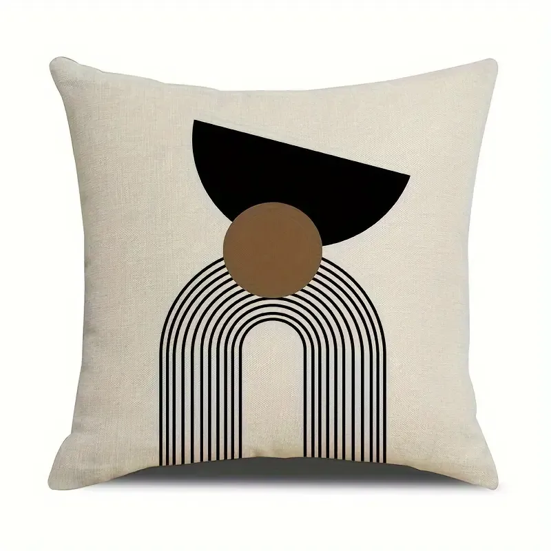 4pcs 1set Contemporary Geometric Abstract Pillow Covers, 45x45cm Linen Cushion Cases, Zippered Sofa Decor, Home Decor, No Insert, Machine Washable