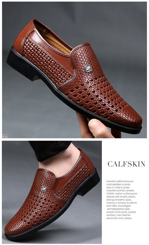 Men's Leather Sandals with Perforated Ventilation and Openwork Design Brown Business Formal Casual Shoes