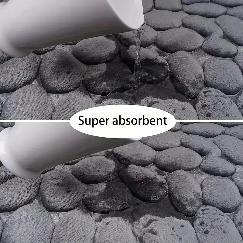 1pc Cobblestone Embossed Bathroom Bath Mat, Memory Foam Pad, Washable Bath Rugs, Rapid Water Absorbent, Non-Slip, Soft And Comfortable Carpet For Shower Room Fall Decor, Kitchen Area Rugs, Laundry, Bedrooom, Shower, Indoor Mat, Bathroom Accessories