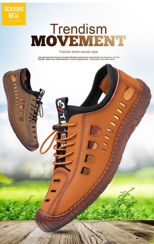 Summer men's leather casual men's shoes soft sole men's casual hollow hole shoes breathable leather sandals