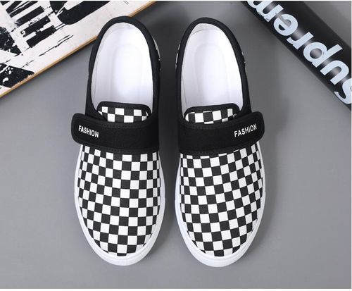 Classic black chess checkered canvas shoes
