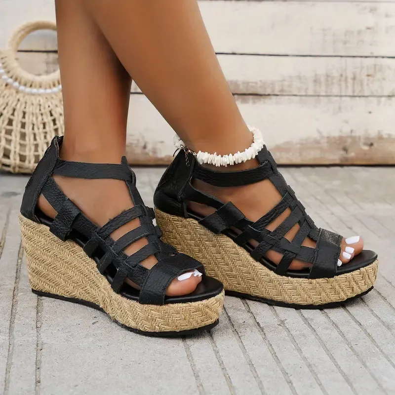 Women's Solid Color Wedge Heeled Sandals