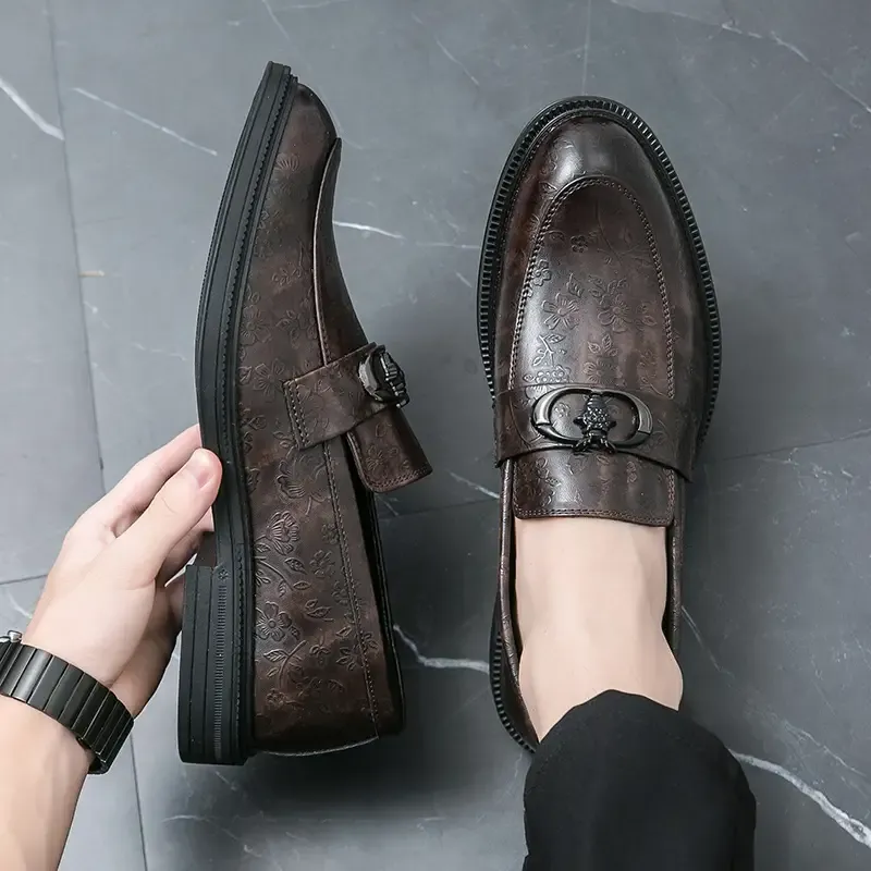 Elegant Men's Slip-On Loafers - Fashionable British Style, Durable Faux with Rubber Sole for Weddings & Casual Wear