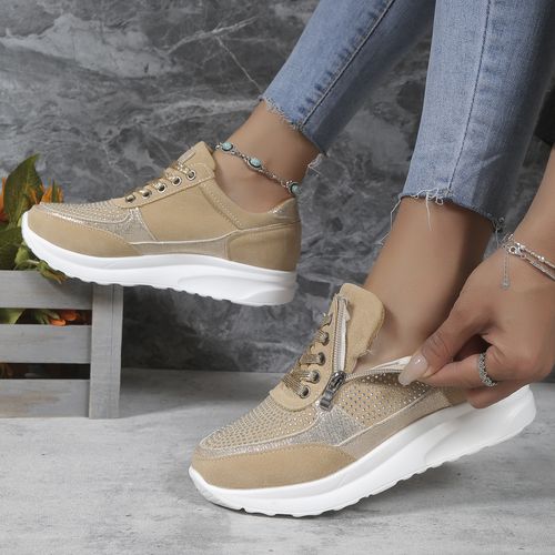 Round toe rhinestone casual shoes for women