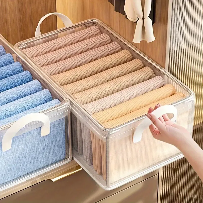 🔥🔥Hot Sale Promotion -Plastic Storage Bins with Steel Frame and Reinforced Handles, Clear Stackable Organizer Boxes with Lids for Clothing, Books, Home and Dorm Essentials