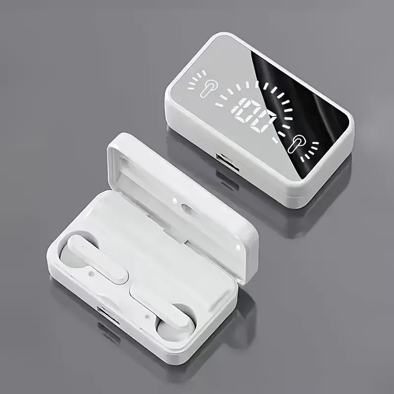 Wireless earbuds with digital display, mirror charging case, high sound quality, for sports, games, music