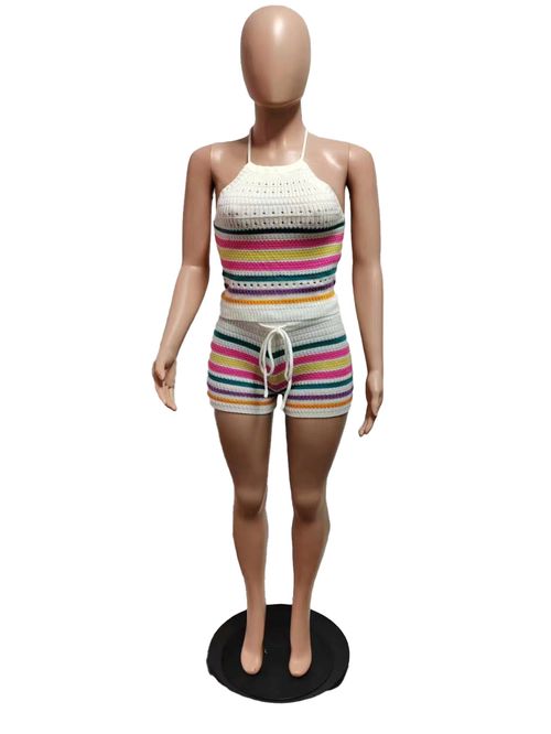 Summer women's new sweater fashion backless halter neck top hip tights suit